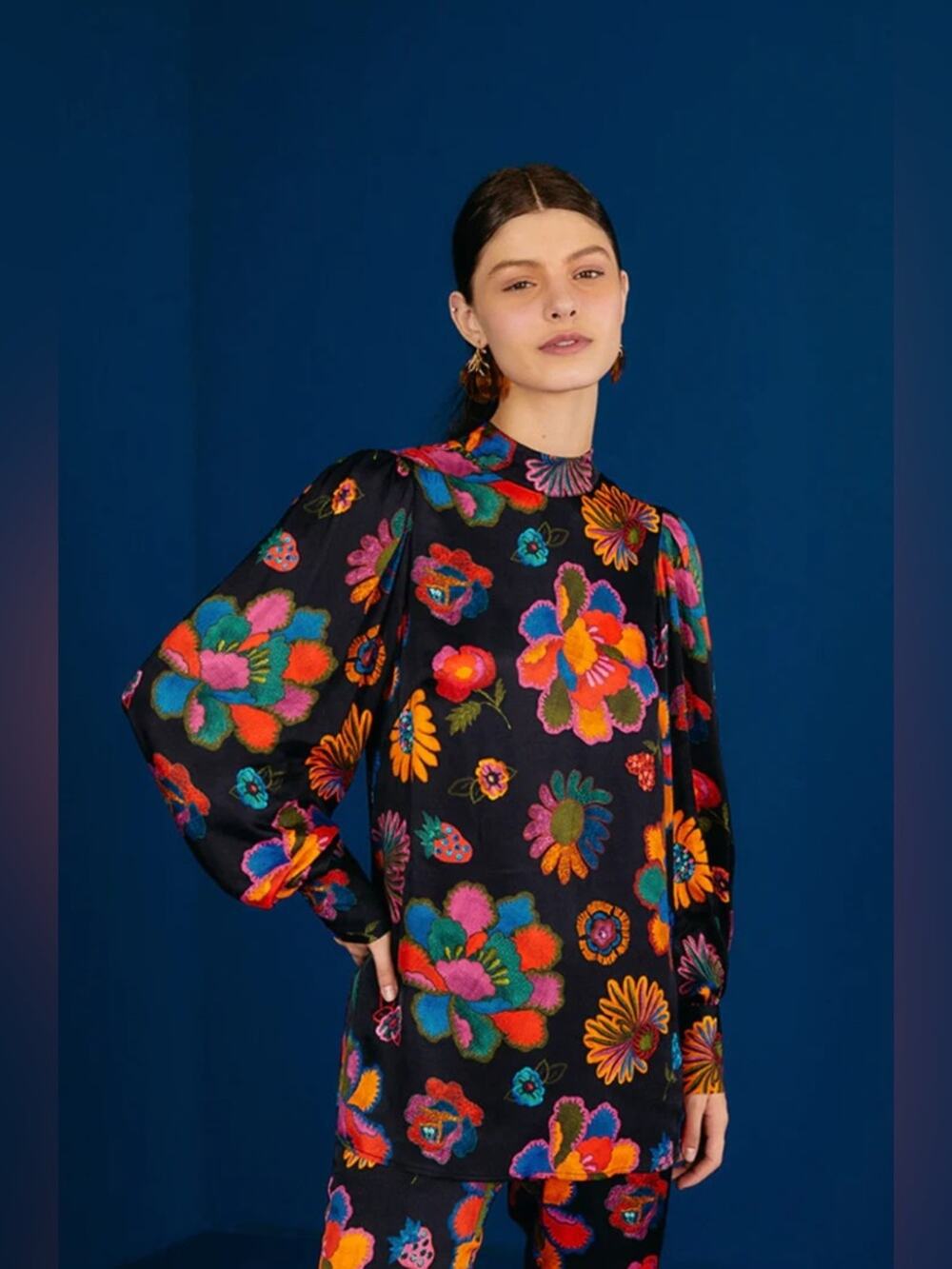 Farm Rio Lily’s Garden Blouse in Black S
